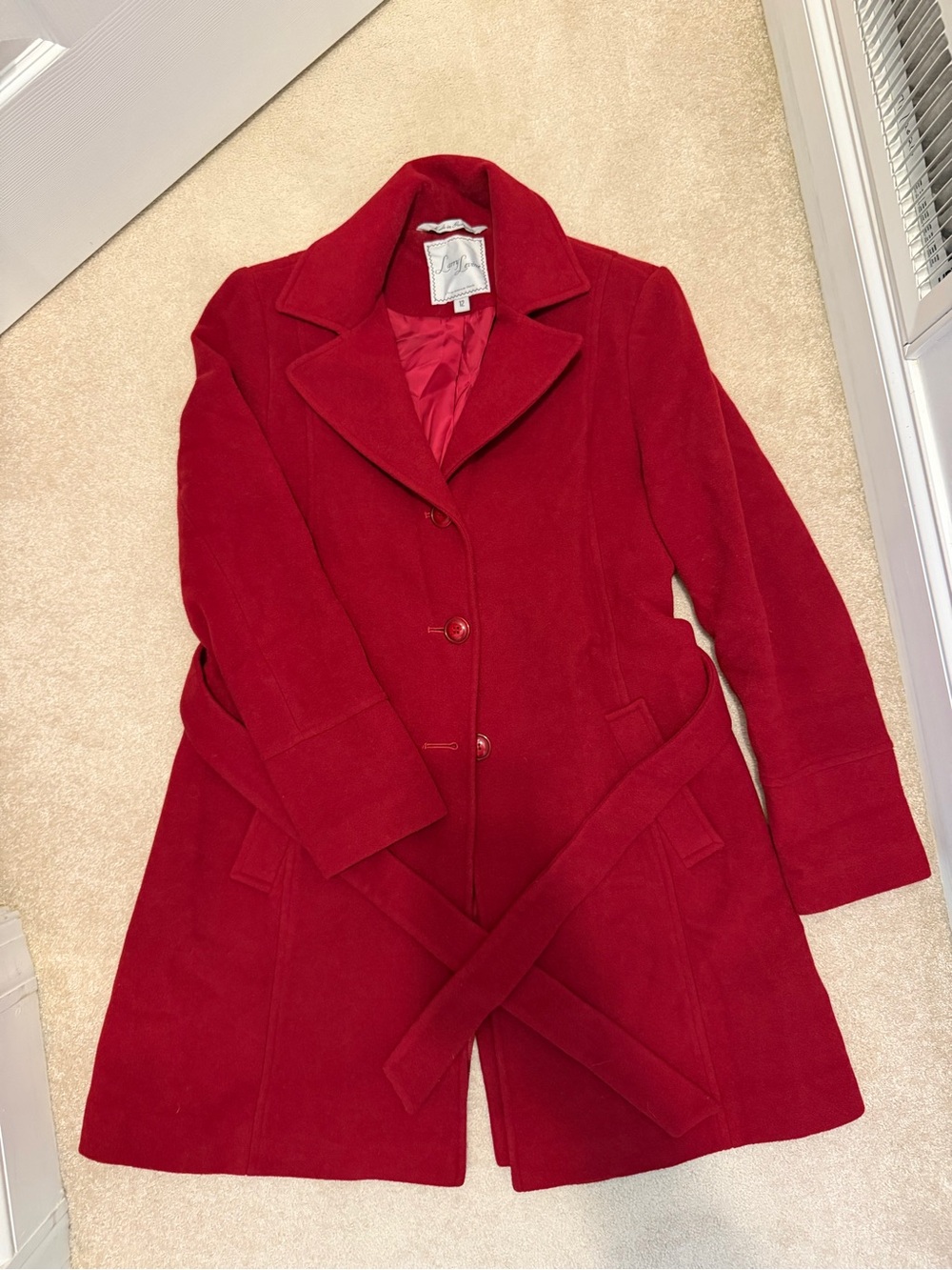 Larry Levine Red Wool Coat with Belt